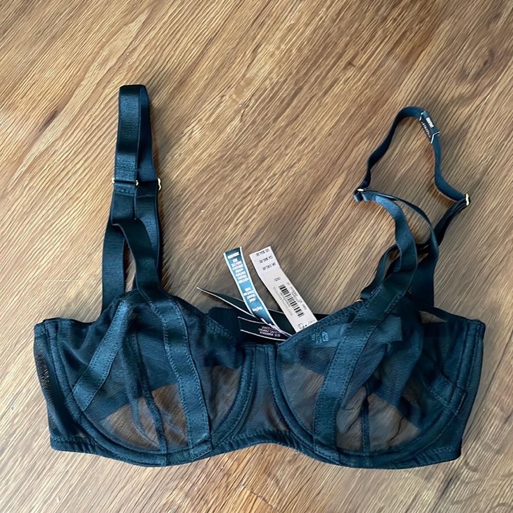 NWT Victoria’s Secret Unlined Balconette Mesh Black Bra 32D